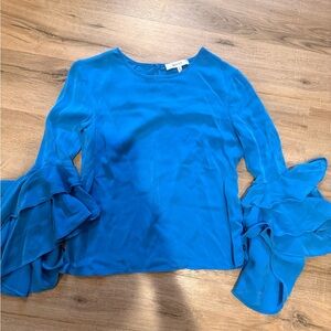 Blue Ruffled Sleeve Top